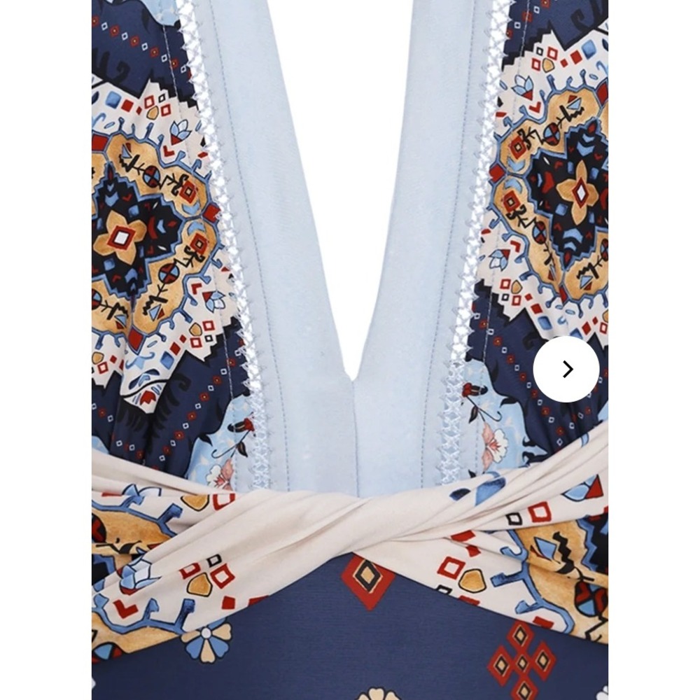 Agua Bendita Navy Blue Printed Deep V One-Piece Swimsuit - Picture 3 of 8